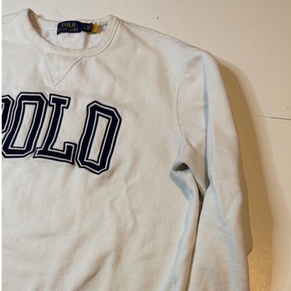 Polo Ralph Lauren Sweatshirt Mens Large White Fair Stained Applique Logo - Picture 5 of 11